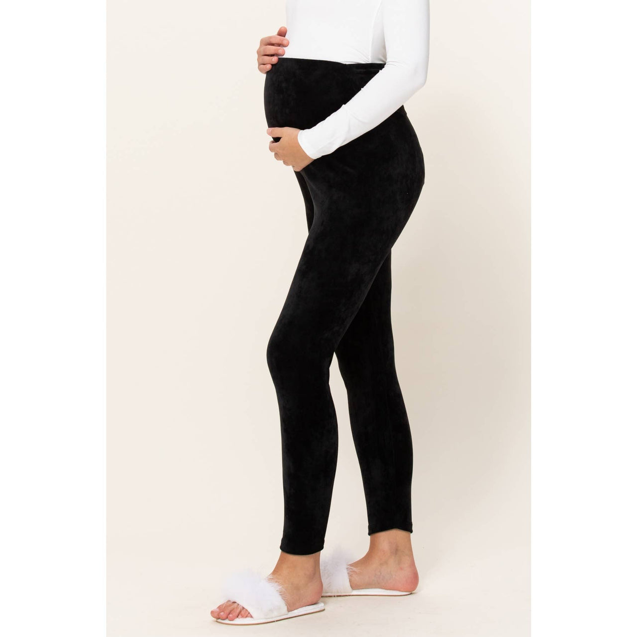 Velour Maternity Yoga Pants | Black