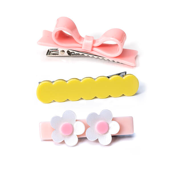 Three Combo Flowers Lt Pink Bowtie Alligator Clip