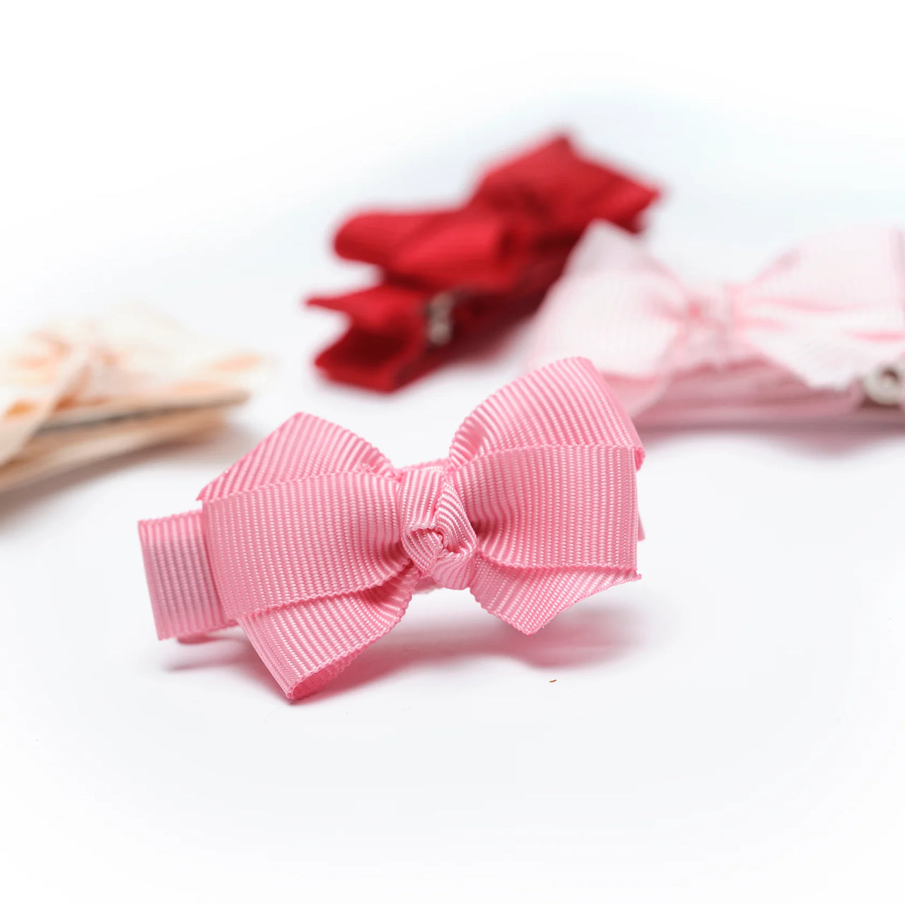 Baby Bows Fabric Pink Red Shades Hair Clips