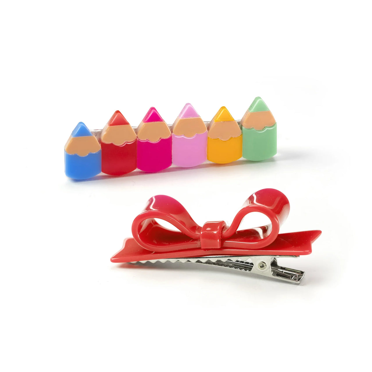 Pencils Vibrant Red Bow Hair Clips