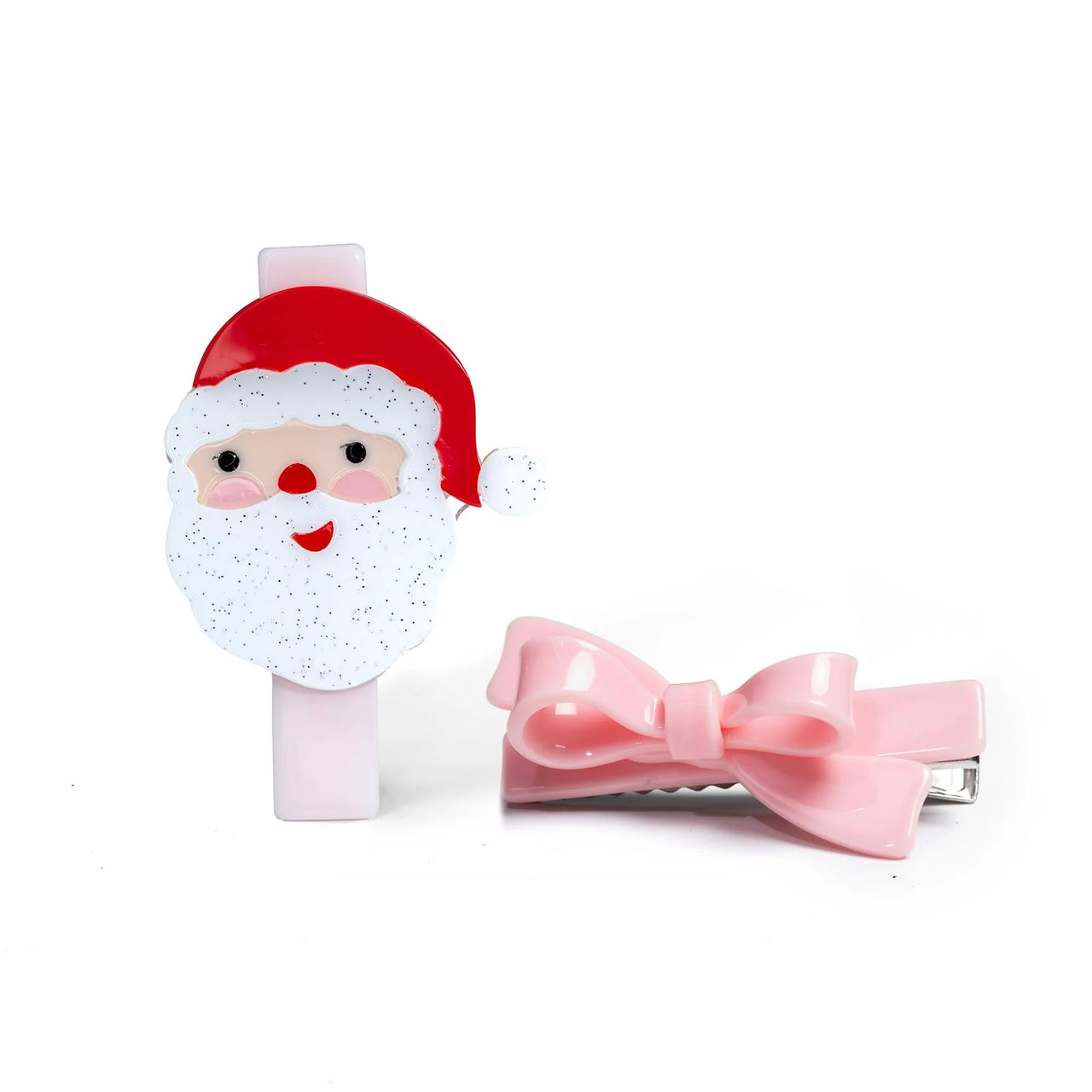 Santa Claus Pink Bow Hair Clip Set
