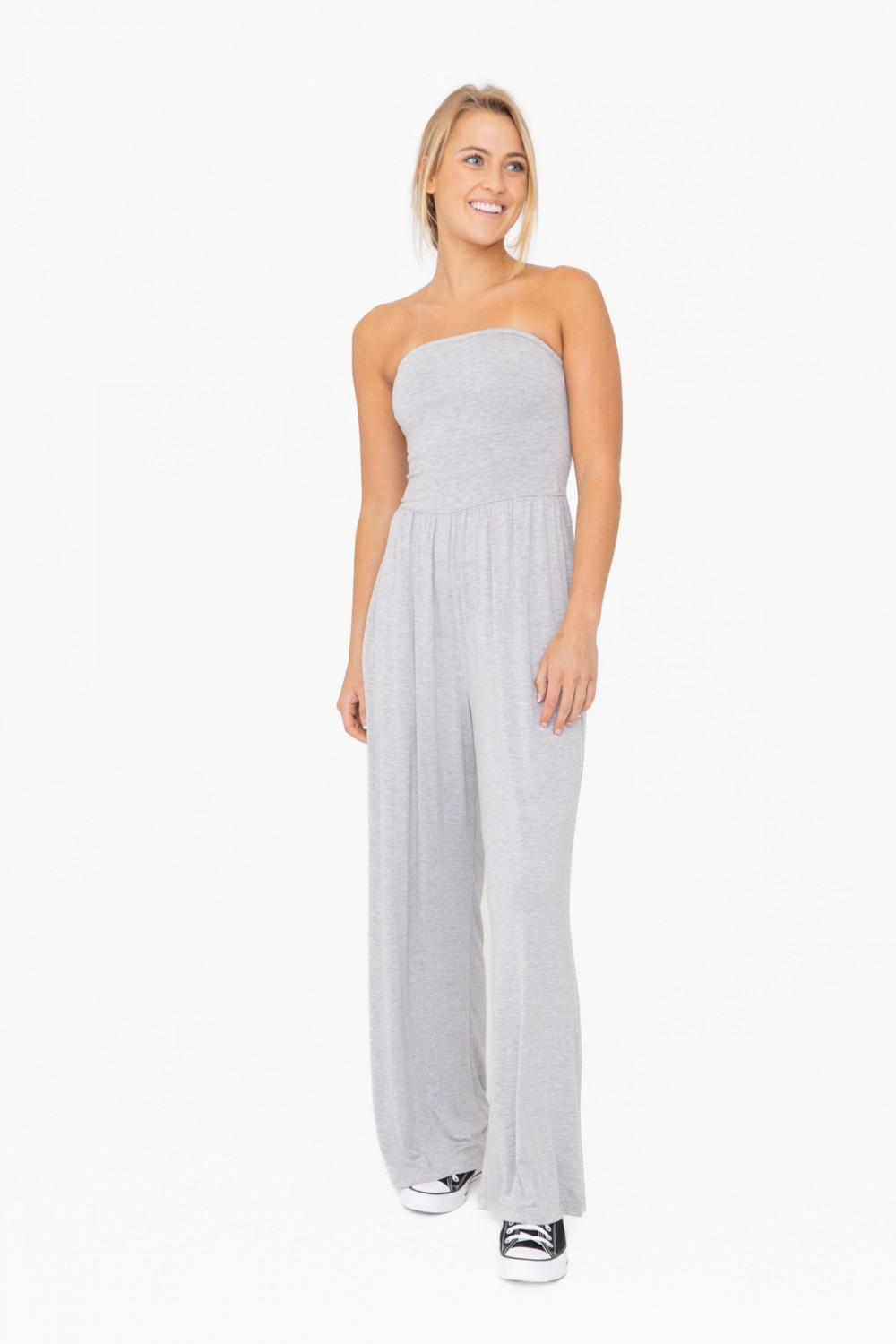 Claire Strapless Flared Jumpsuit | Grey