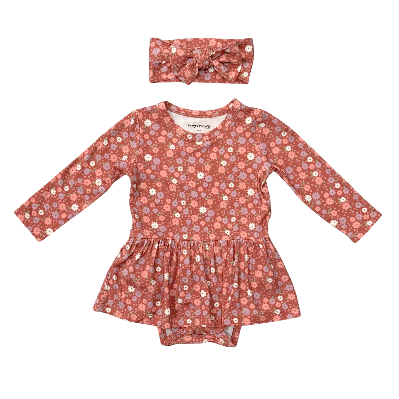 Baby Girl Long Sleeve Bodysuit Dress Set | Tiny Petals