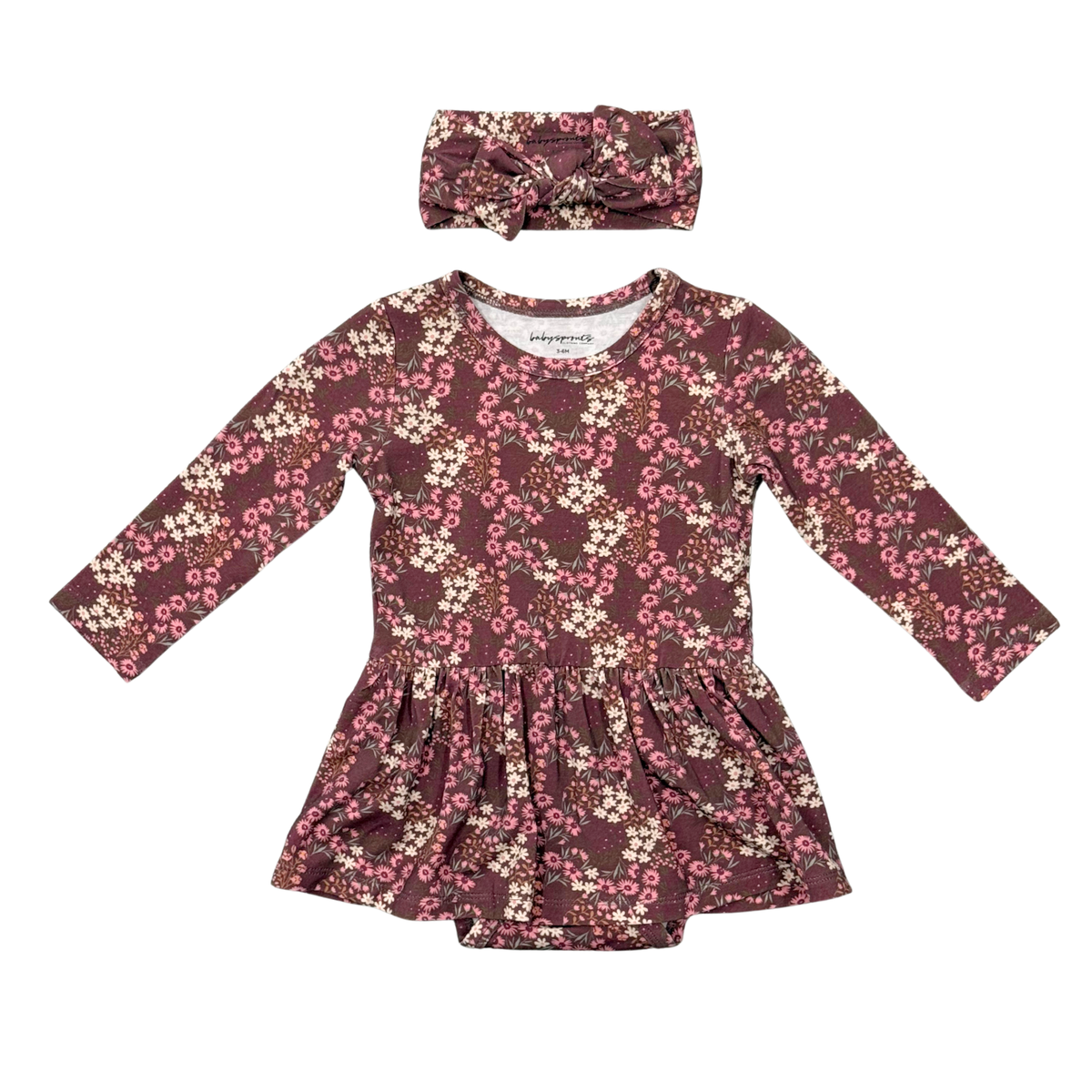 Baby Girl Long Sleeve Bodysuit Dress Set | Cluster Garden Floral