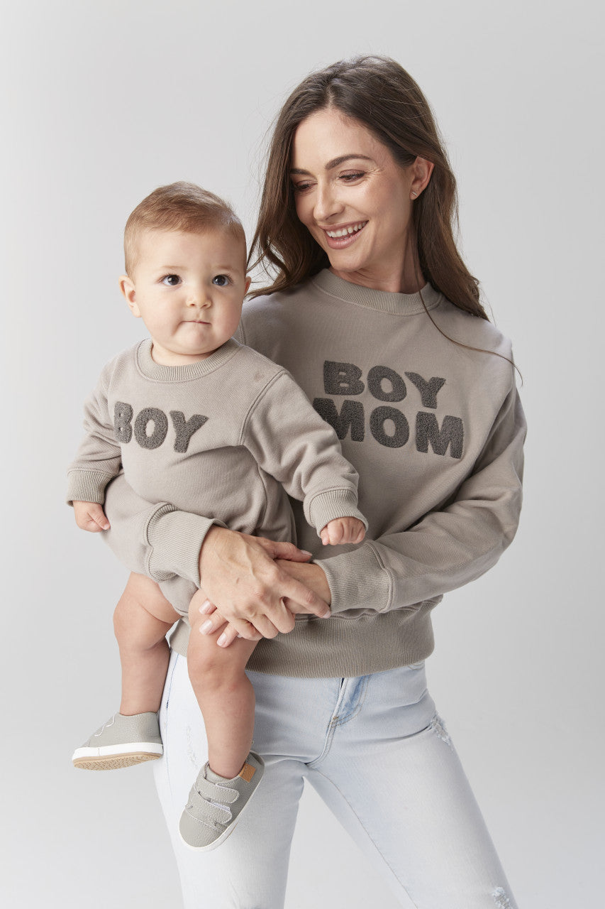 Chenille Baby Boy Sweatshirt Romper | Gray