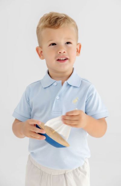 Prim & Proper Polo | Buckhead Blue with Bellport Butter Yellow Stork