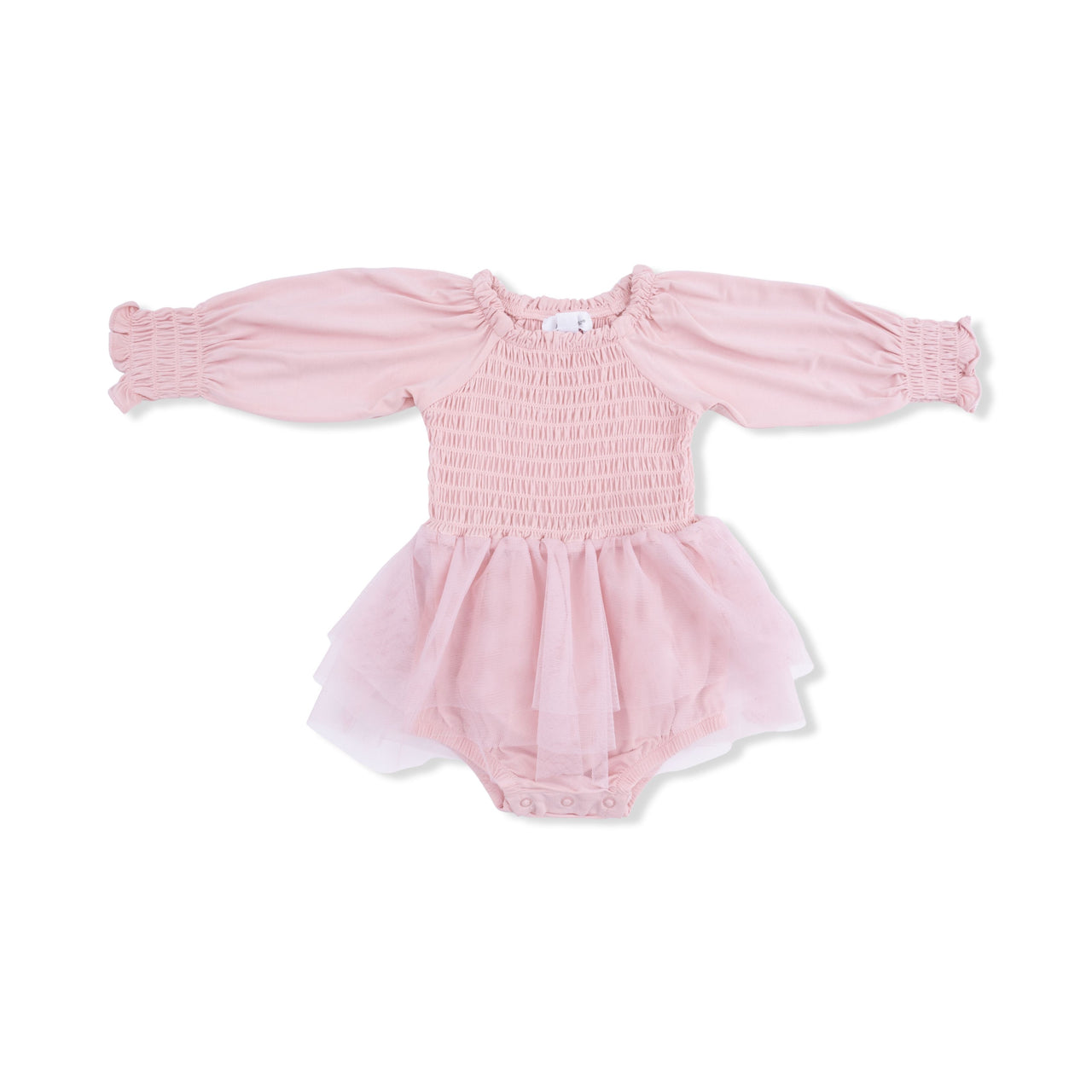 Long Sleeve Smocked Bubble with Tutu | Solid Peachskin