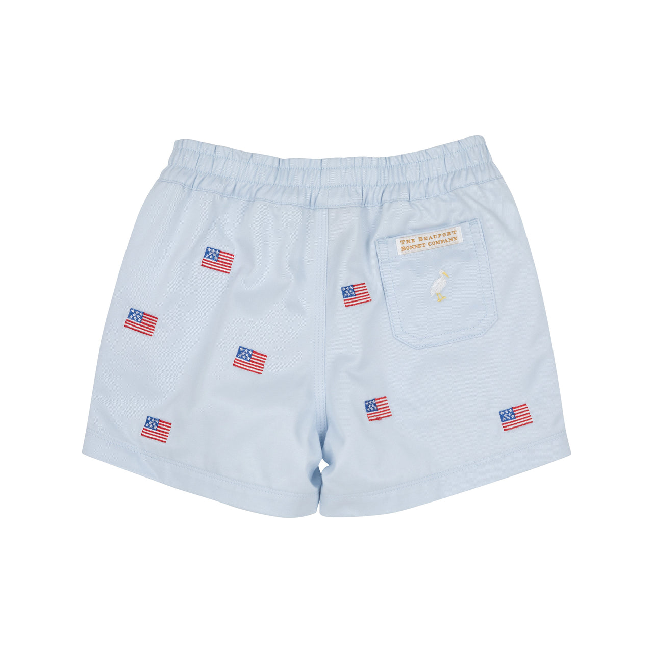 Critter Sheffield Shorts | Buckhead Blue & American Flag Embroidery with Multicolor Stork