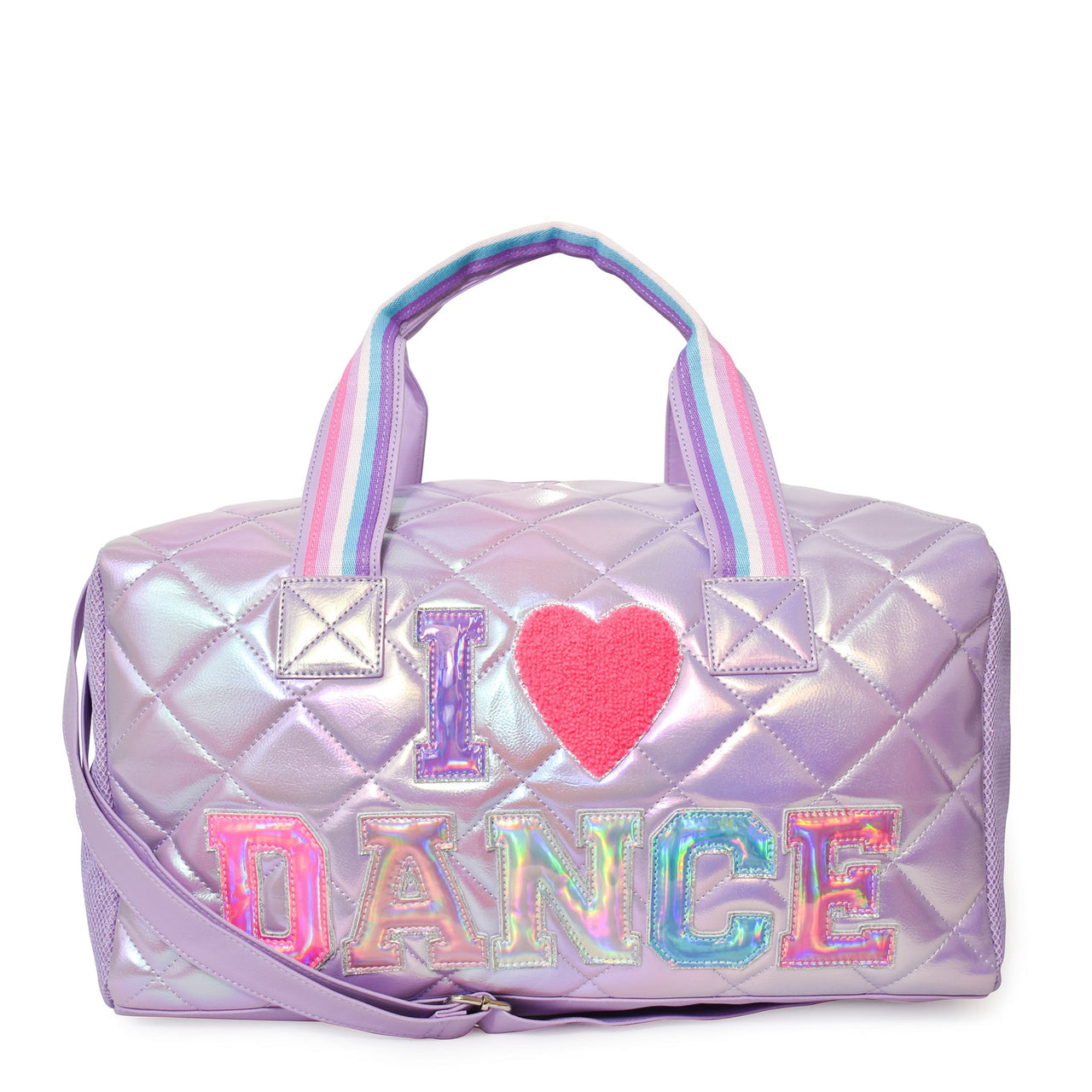 I Love Dance Quilted Metallic Large Duffle Bag | Purple