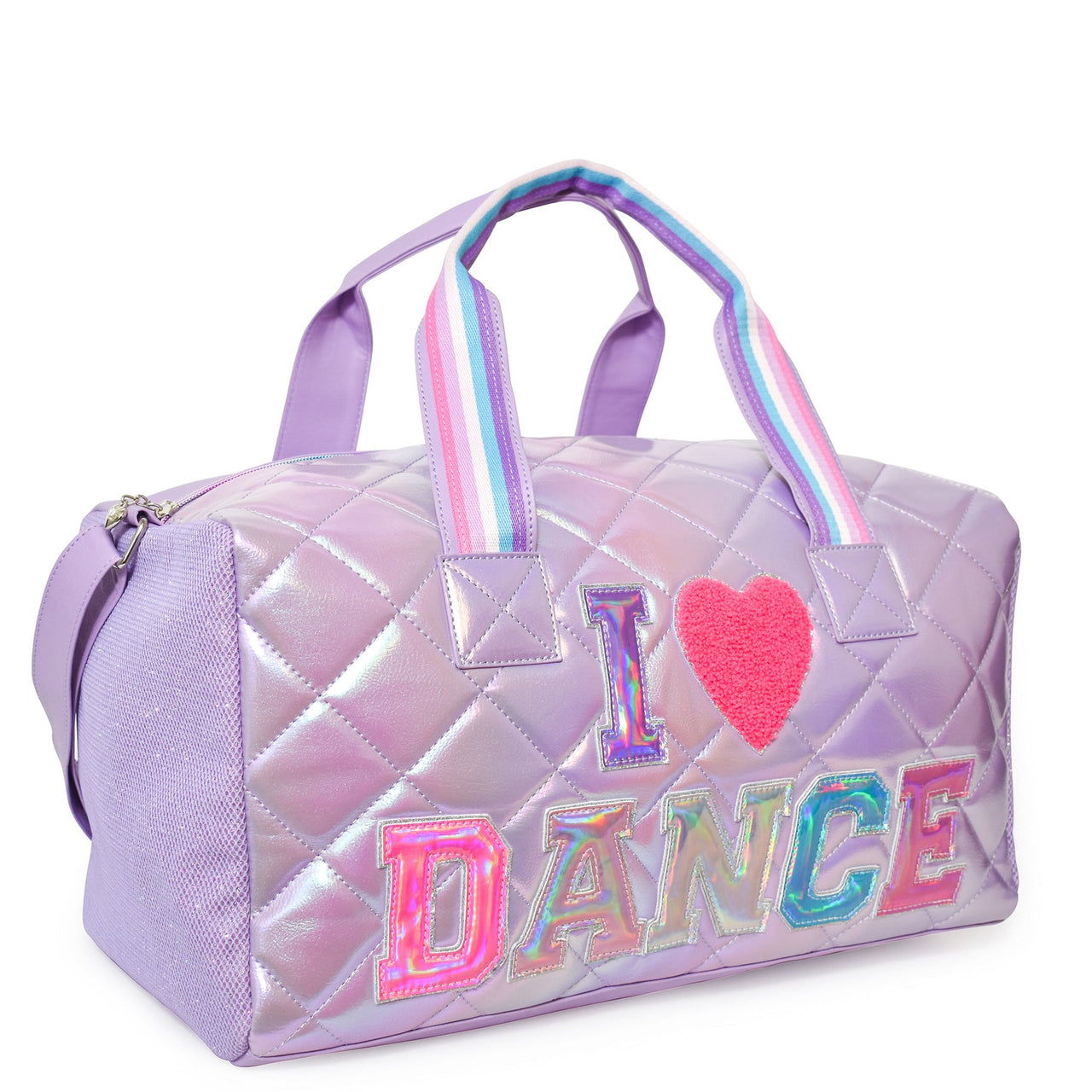 I Love Dance Quilted Metallic Large Duffle Bag | Purple
