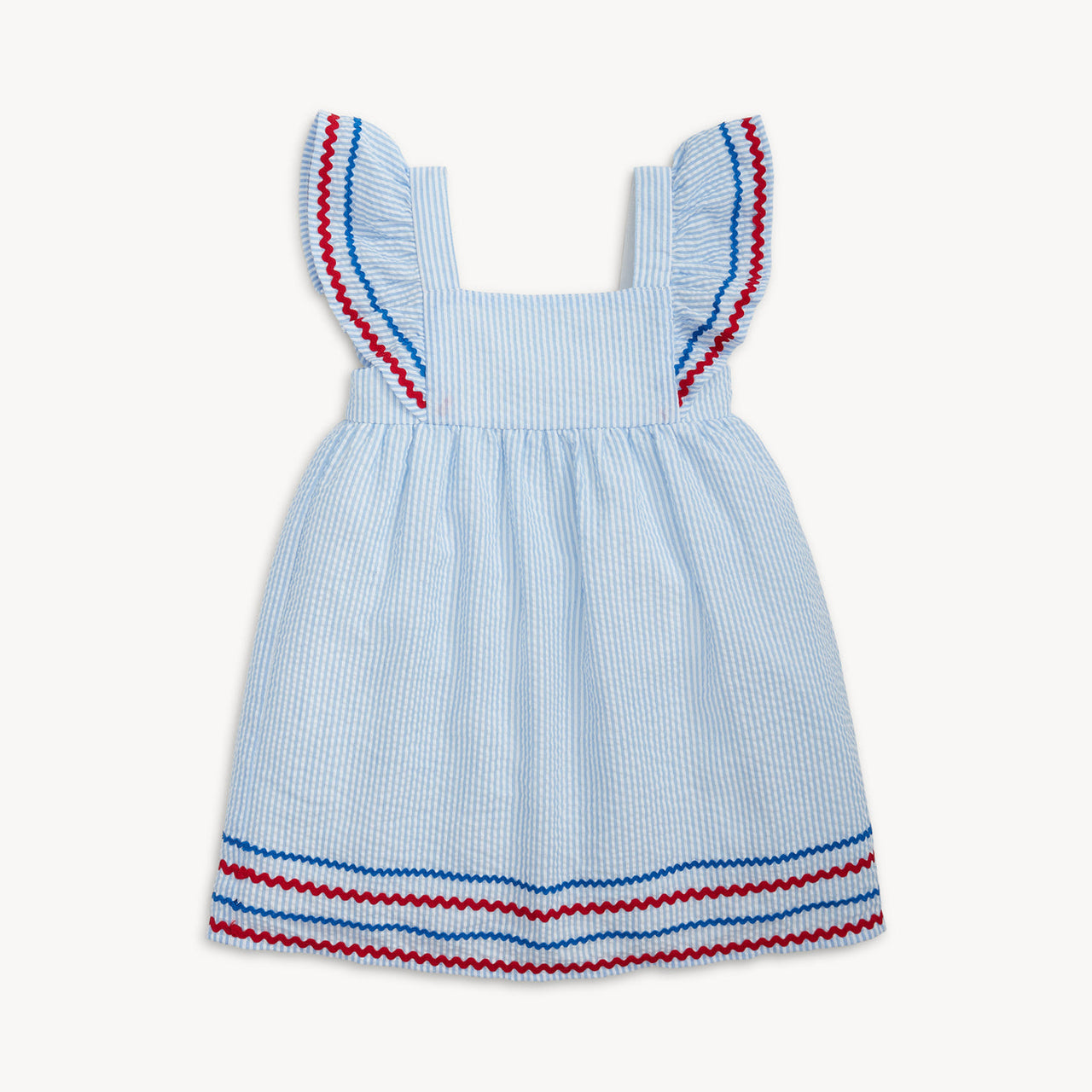 Short Sleeve Flutter Sleeve Dress | Seersucker Stripe