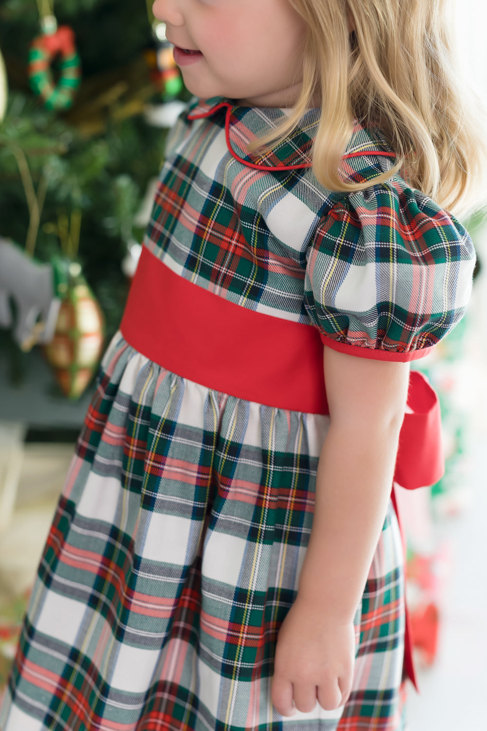Cindy Lou Sash Dress Aiken Place Plaid with Richmond Red **FINAL SALE**