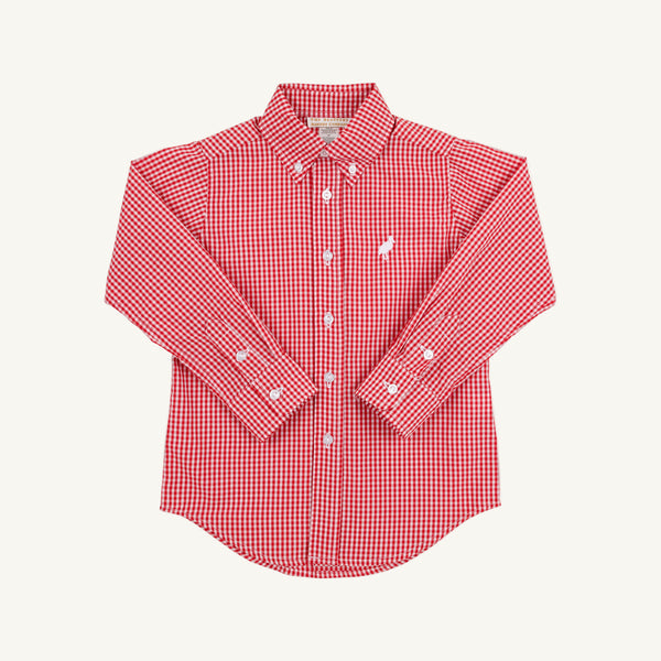 Dean's List Dress Shirt | Richmond Red Mini Gingham with Worth Avenue White Stork