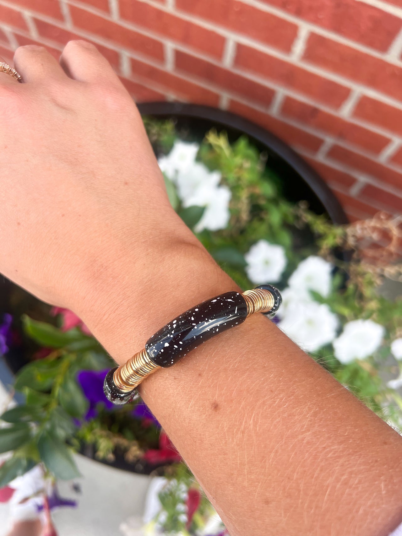 Large Black Gold Disc Bracelet