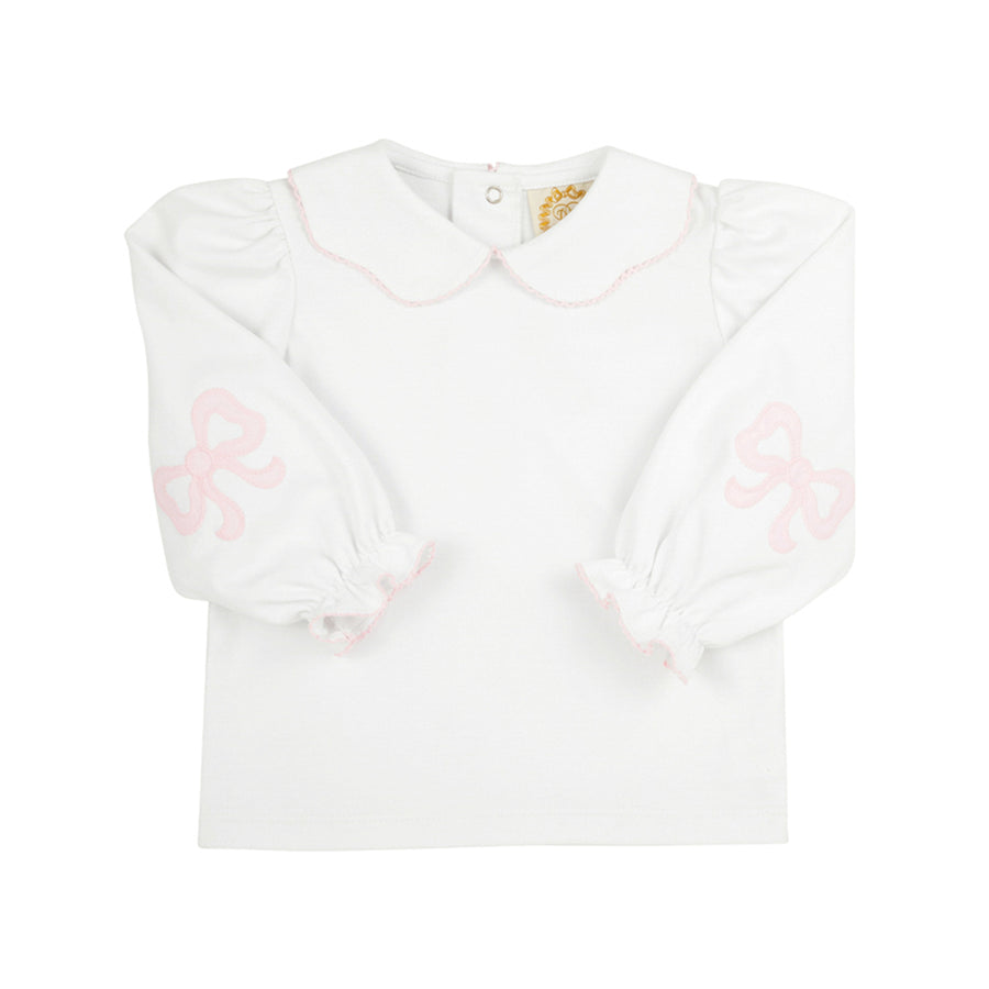 Emma's Elbow Patch Top & Onesie | Worth Avenue White with Palm Beach Pink