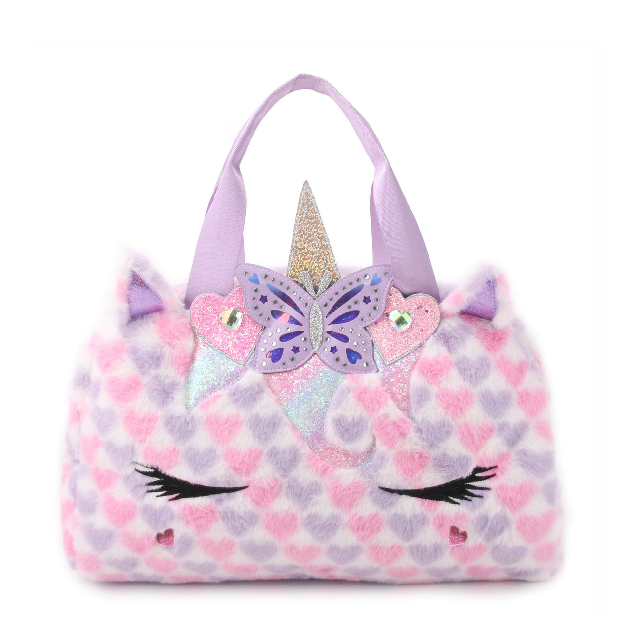 Unicorn Plush Heart-Printed Medium Duffle Bag