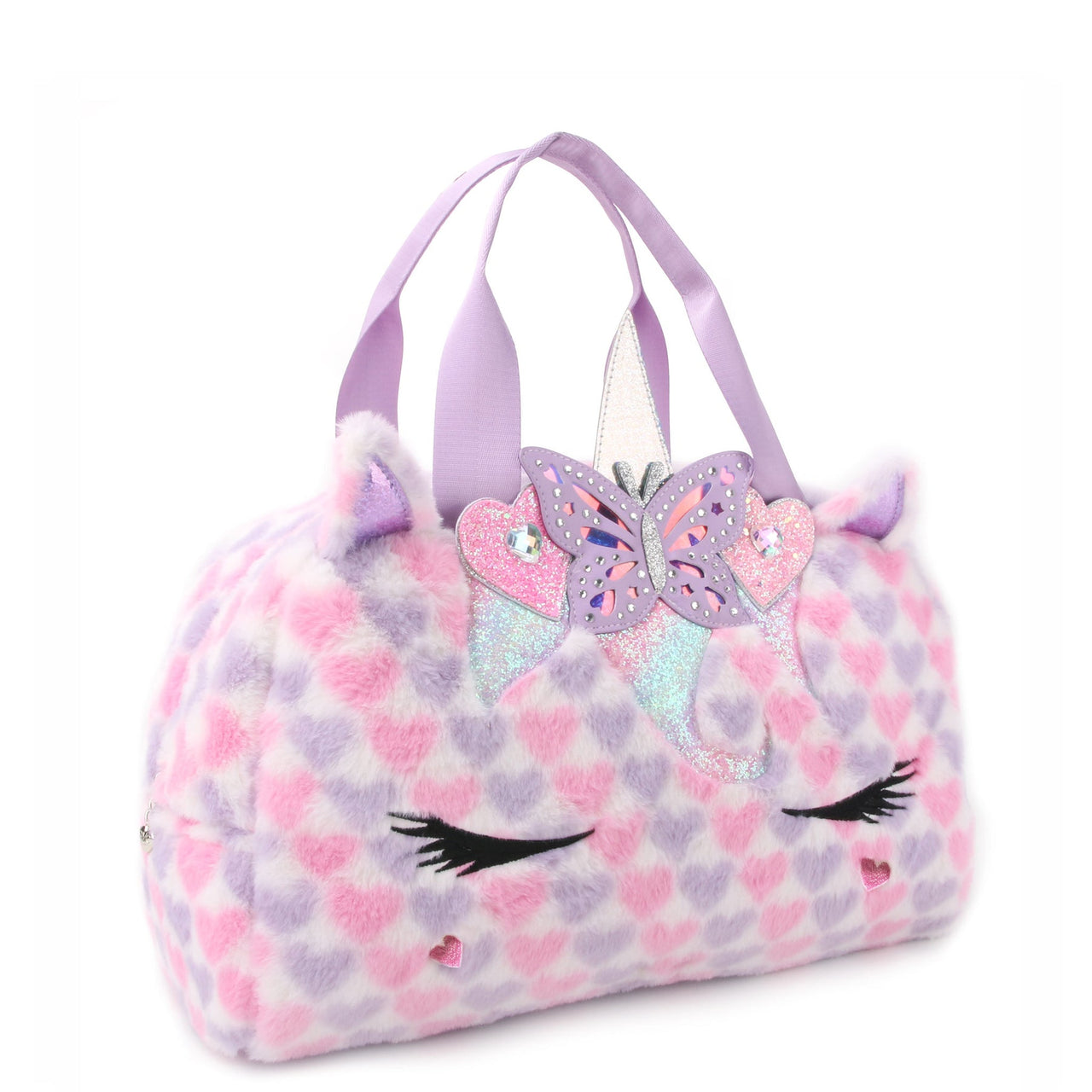 Unicorn Plush Heart-Printed Medium Duffle Bag