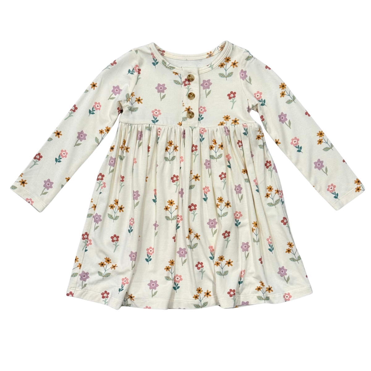 Girl's Long Sleeve Henley Dress | Meadow Bloom