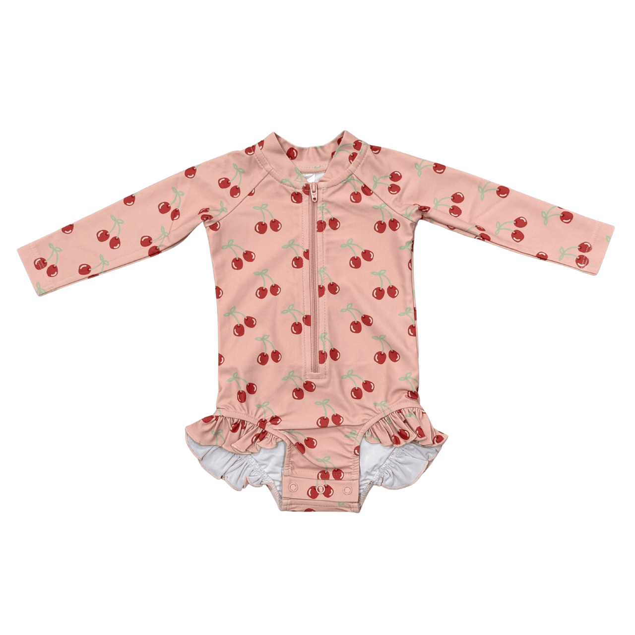 Girl's One-Piece Ruffle Rash Guard Swimsuit | Cherries