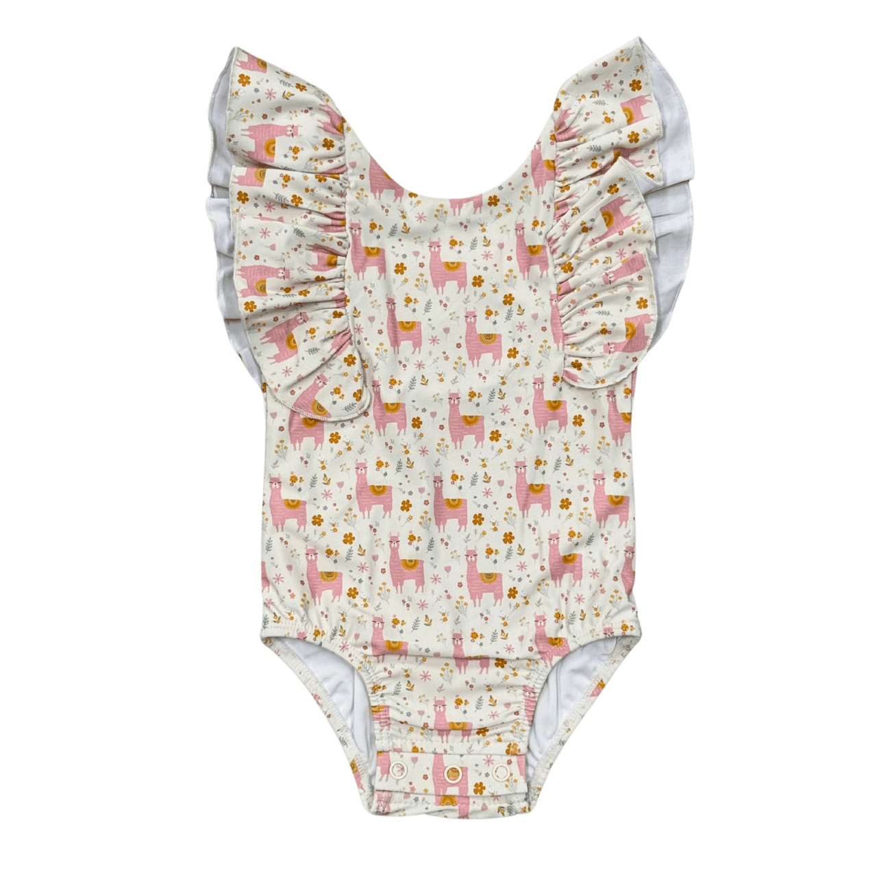 Girl's Ruffle Sleeve Cross Back Swimsuit | Llamas