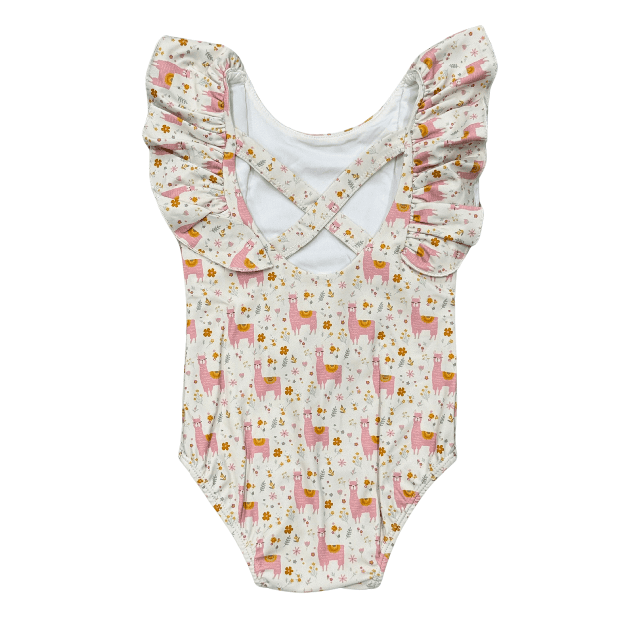 Girl's Ruffle Sleeve Cross Back Swimsuit | Llamas