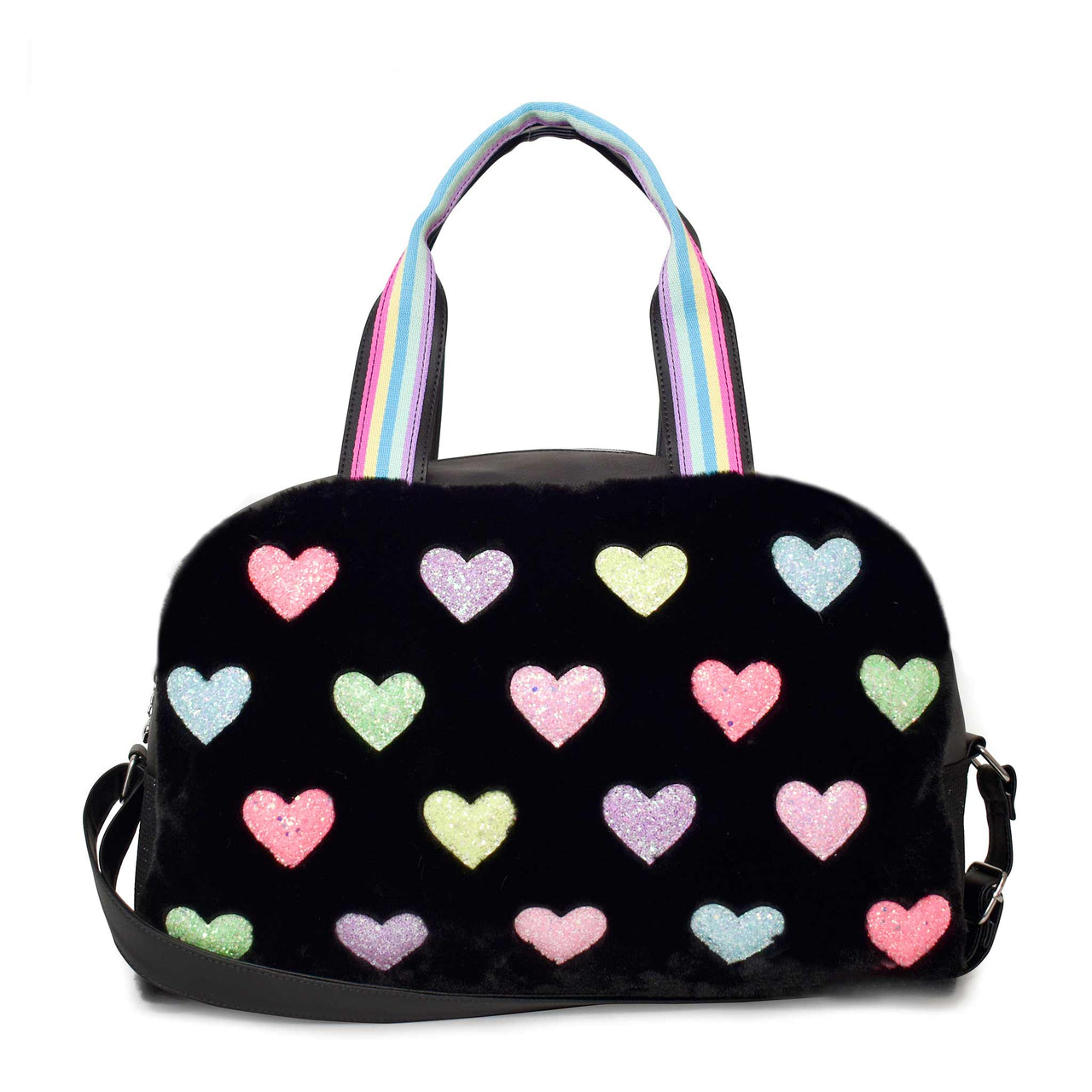 Plush Heart-Patched Medium Duffle Bag | Black