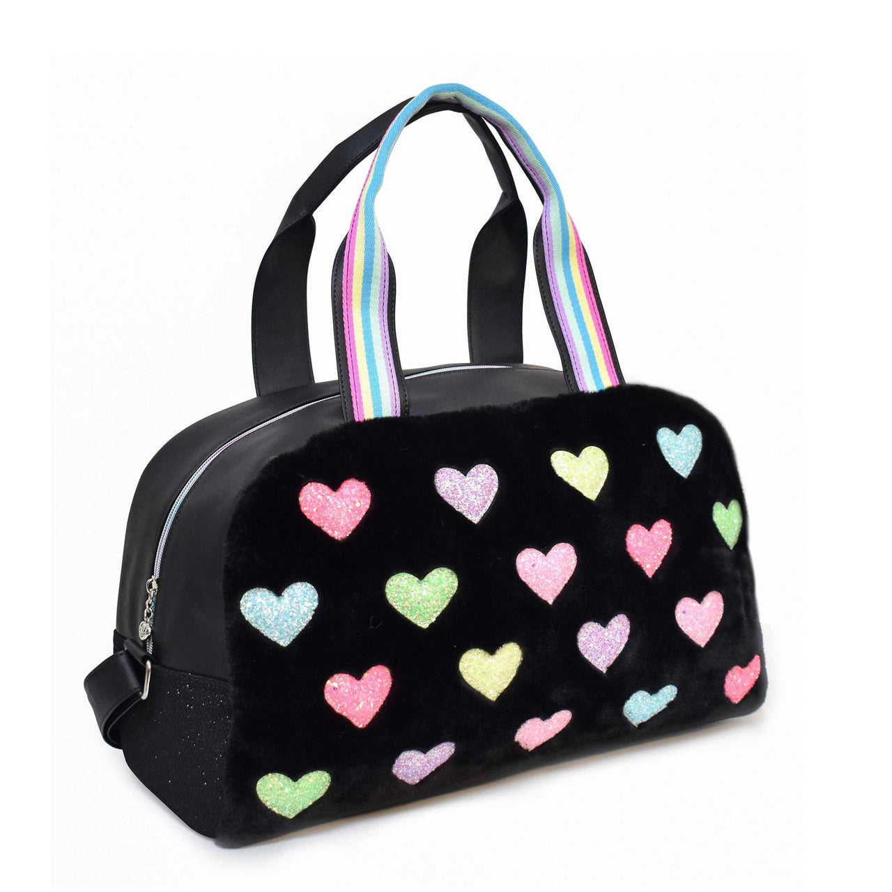 Plush Heart-Patched Medium Duffle Bag | Black