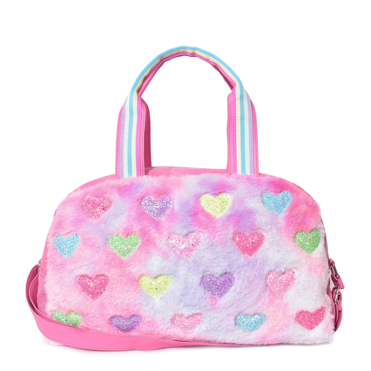 Plush Tie-Dye Heart-Patched Large Duffle Bag