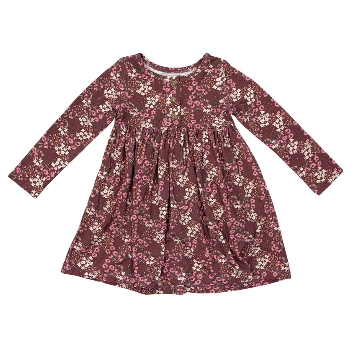 Girl's Long Sleeve Henley Dress | Cluster Garden Floral