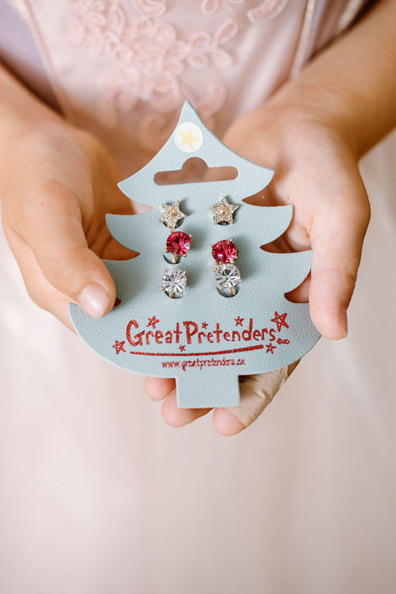 Holiday Pleather Tree Clip on Earring Set