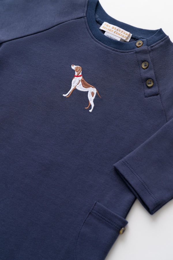Rayburn Romper | Nantucket Navy with Dog Embroidery