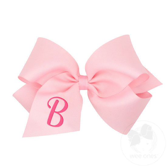 King Monogrammed Grosgrain Girls Hair Bow | Light Pink with Hot Pink Initial