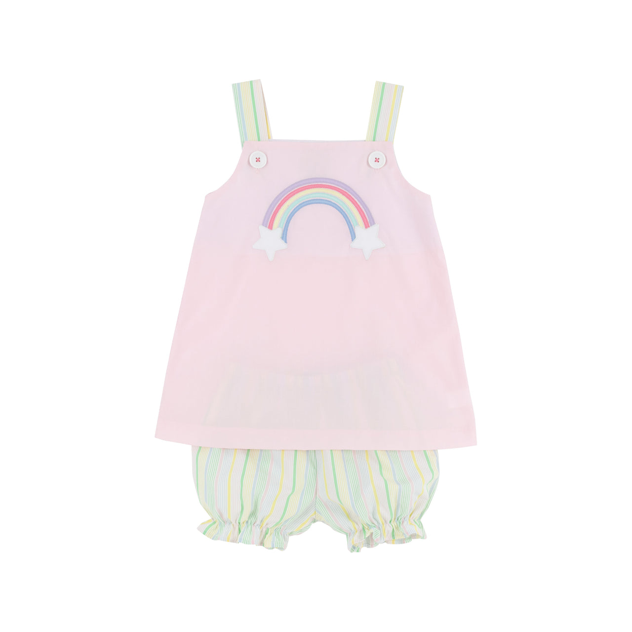 Jillian Jumper Set | Palm Beach Pink with Santa Maria Seersucker & Rainbow Applique ** FINAL SALE **