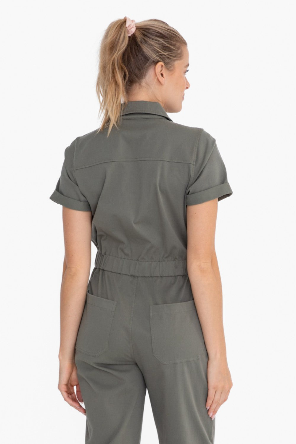 Short Sleeve Utility Style Jumpsuit | Olive