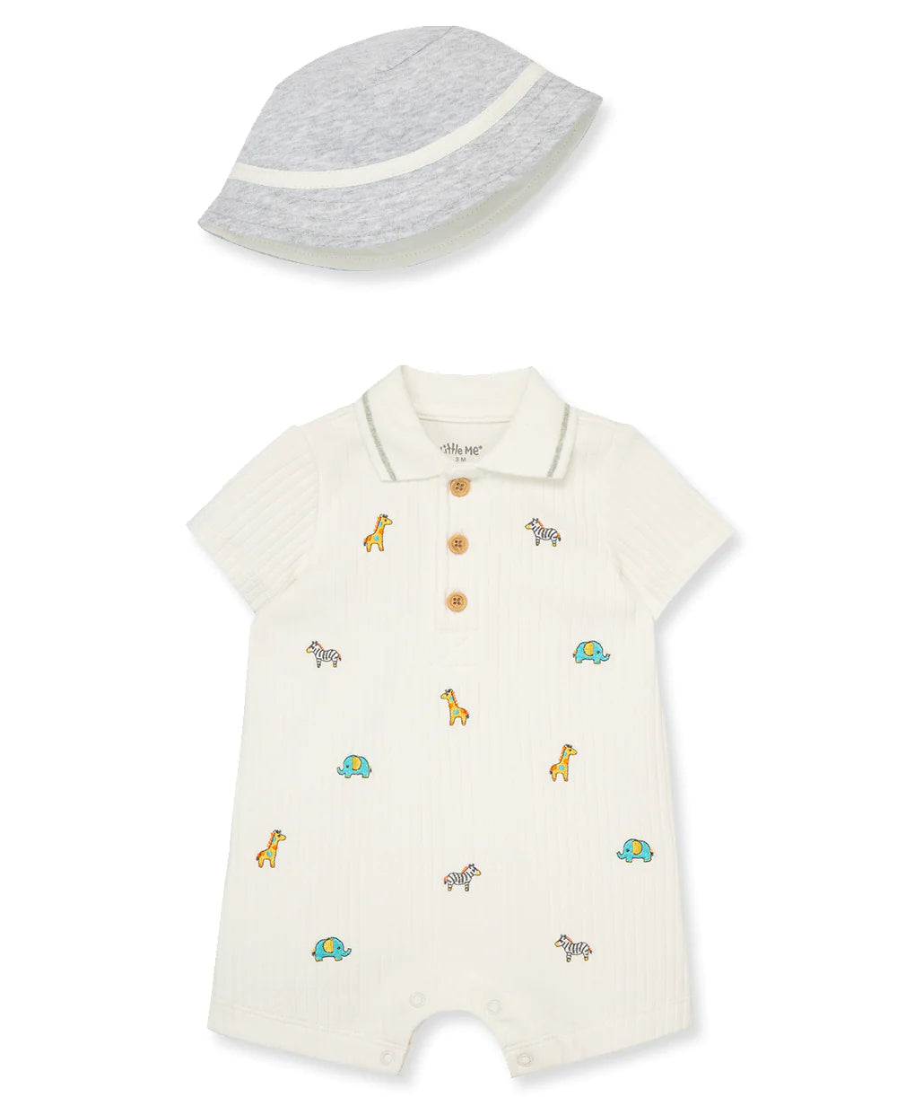Safari Cotton Knit Romper + Hat Set