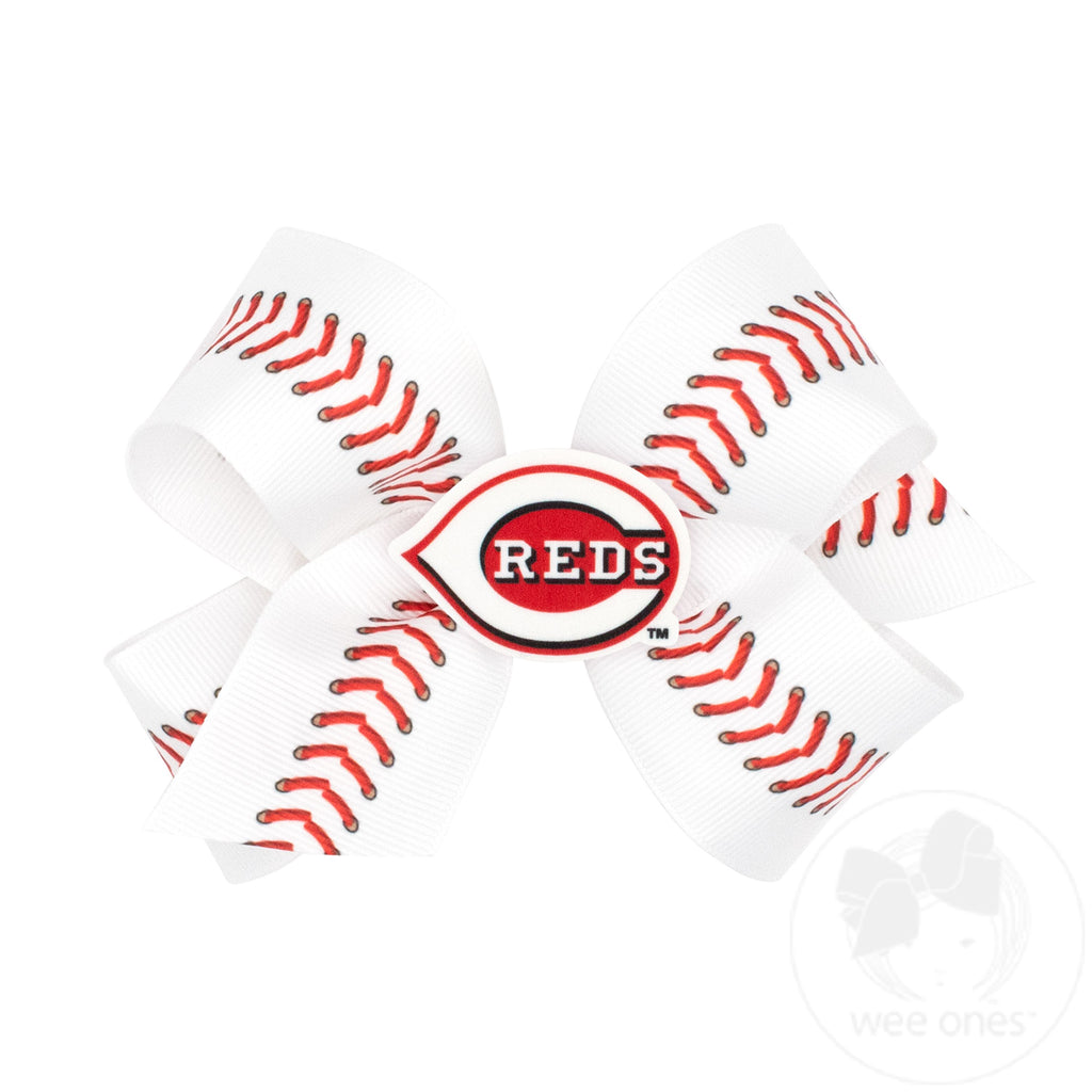 Medium Cincinnati Reds Print Hair Bow with Badge