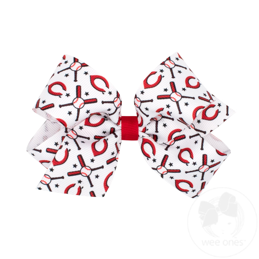 Medium Cincinnati Reds Print Hair Bow with Badge