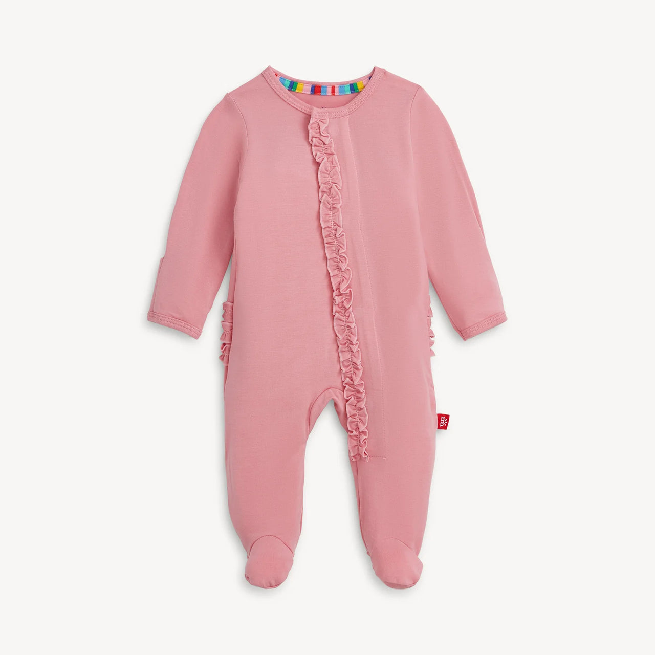 Tickled pink Modal Magnetic Footie with Ruffles