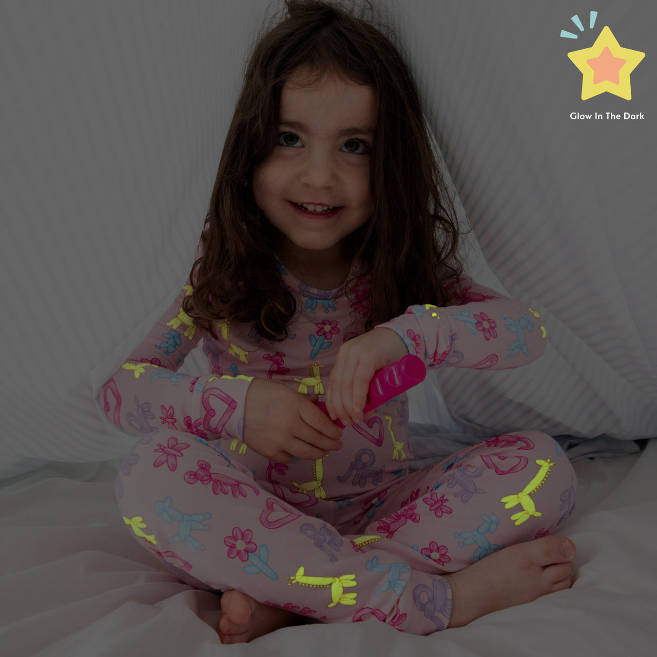 2-Piece Pajama Set | Pink Party Animals Glow in the Dark