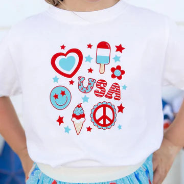 4th of July Doodle Short Sleeve T-Shirt | White