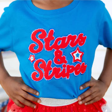 Stars and Stripes Patch Short Sleeve T-Shirt | Mid-Blue