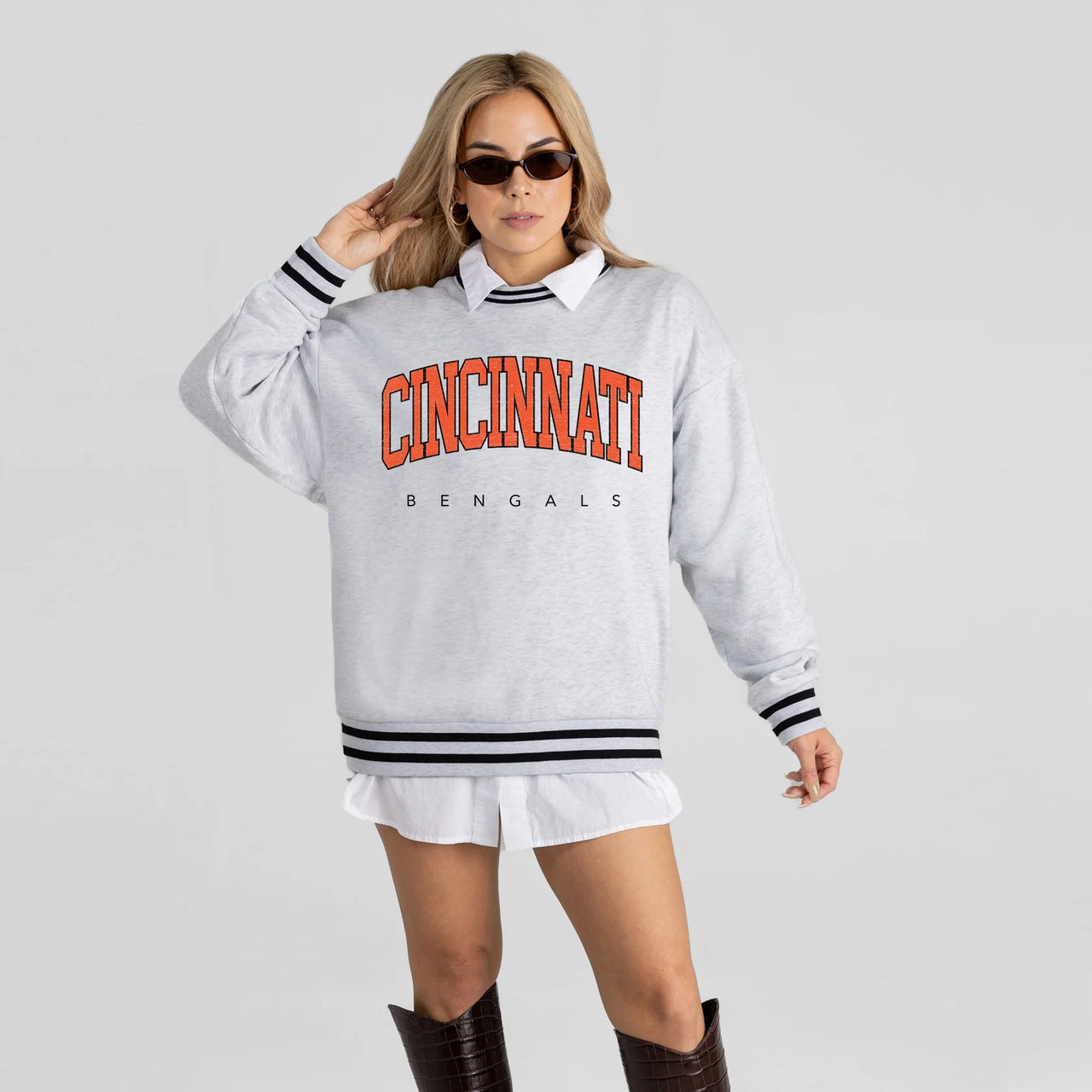 Cincinnati Bengals Easy Energy Crew Fleece Ringer Stripe Sweatshirt