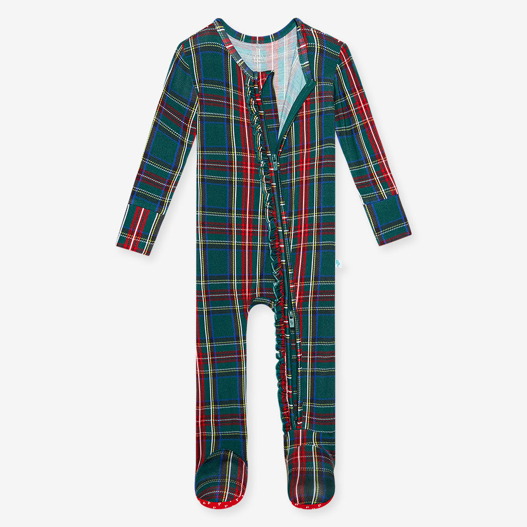 Footie Ruffled Zippered One Piece | Tartan Plaid