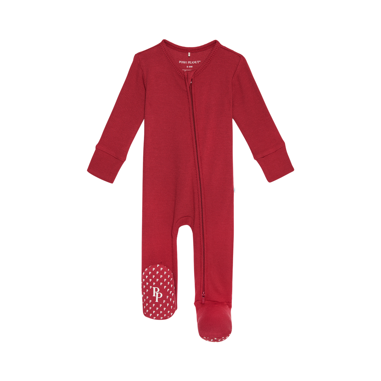 Footie Zippered One Piece | Crimson Waffle