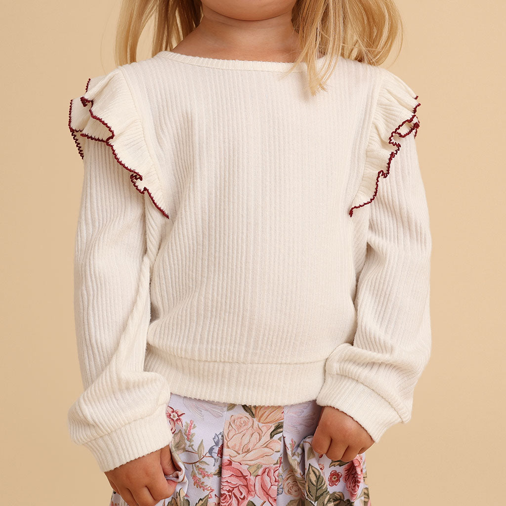 Pacci Ribbed Ruffled Top | Ivory