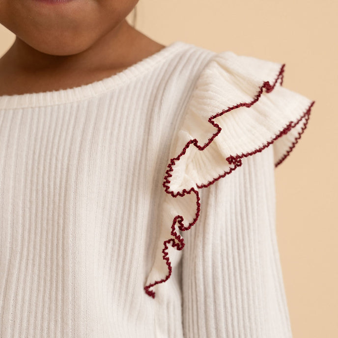 Pacci Ribbed Ruffled Top | Ivory