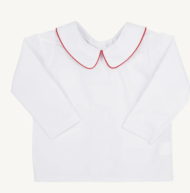 Peter Pan Long Sleeve Collar Shirt & Onesie | Worth Avenue White with Richmond Red