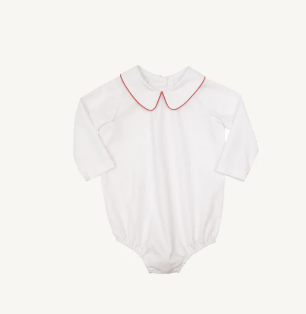 Peter Pan Long Sleeve Collar Shirt & Onesie | Worth Avenue White with Richmond Red