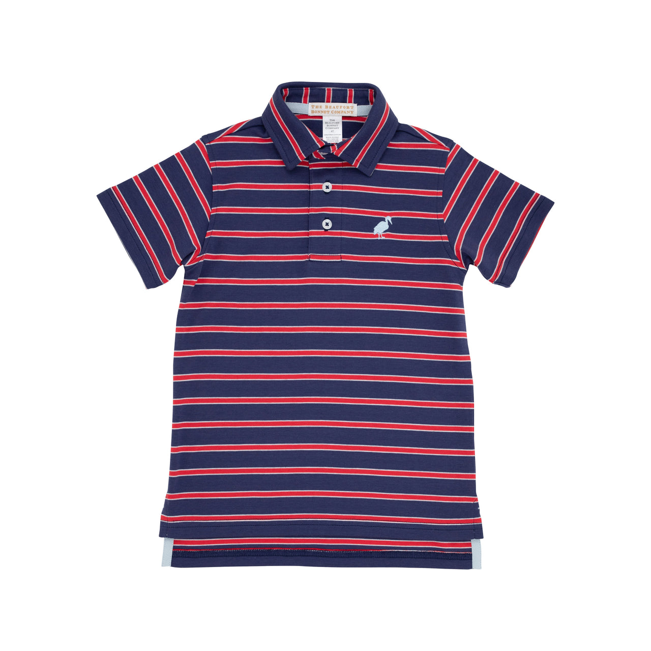 Prim & Proper Polo | Richmond Red, Nantucket Navy, & Buckhead Blue Stripe with Buckhead Blue Stork