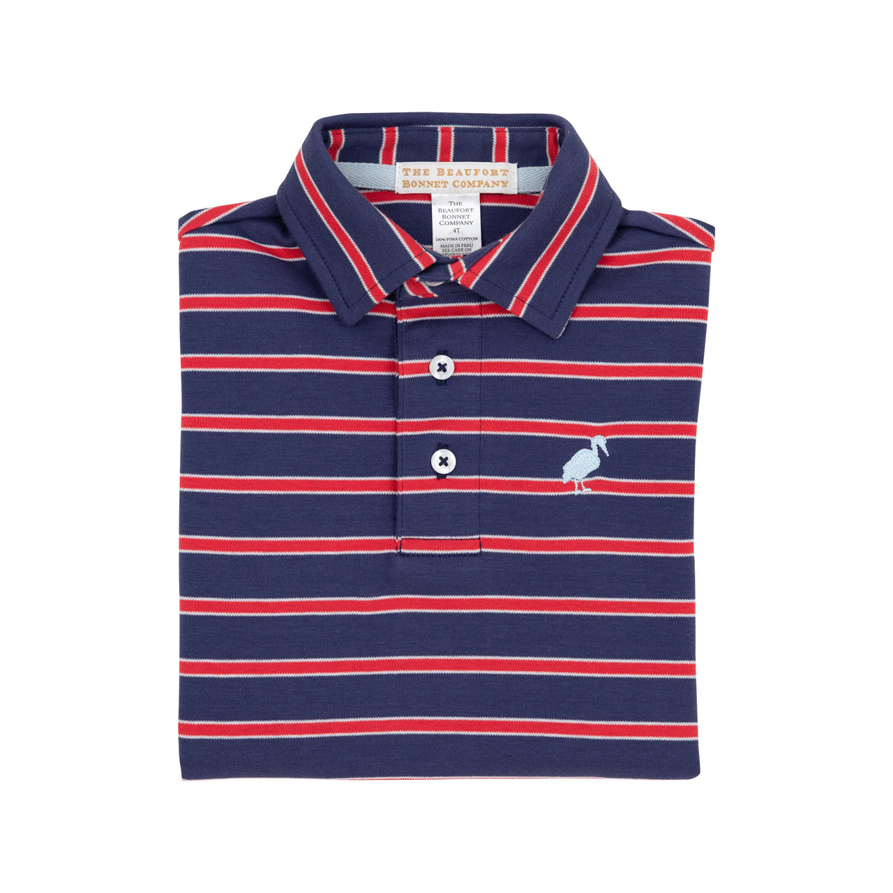 Prim & Proper Polo | Richmond Red, Nantucket Navy, & Buckhead Blue Stripe with Buckhead Blue Stork